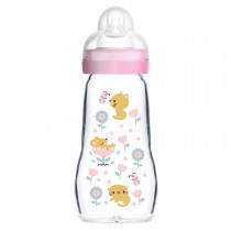 Mam Feel Good Babyflasche aus Glas 260ml Katze Rosa